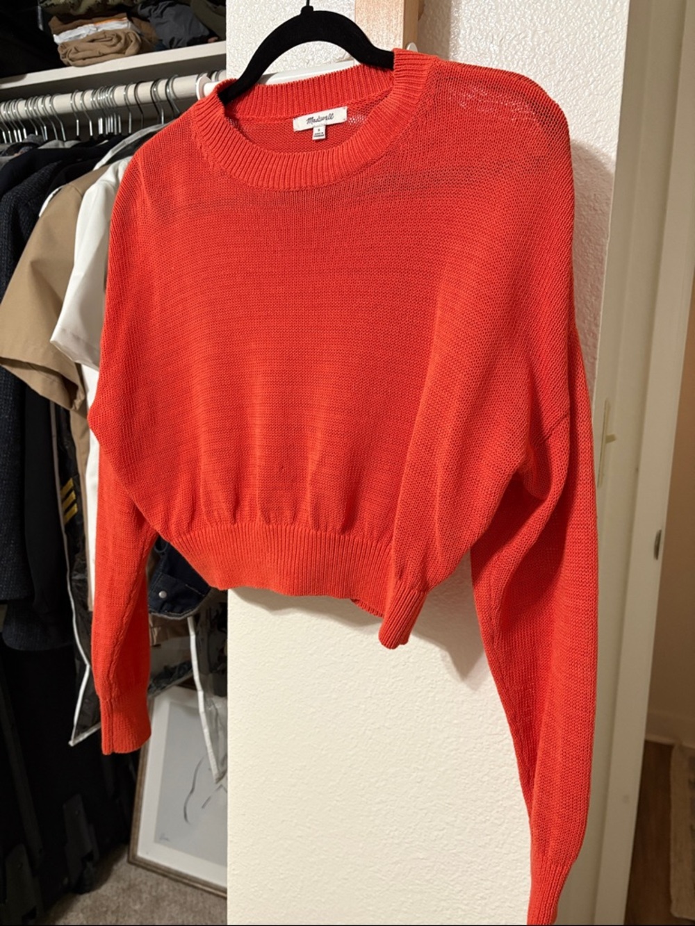 Madewell Cropped Crewneck Sweater in Bright Orange-Red